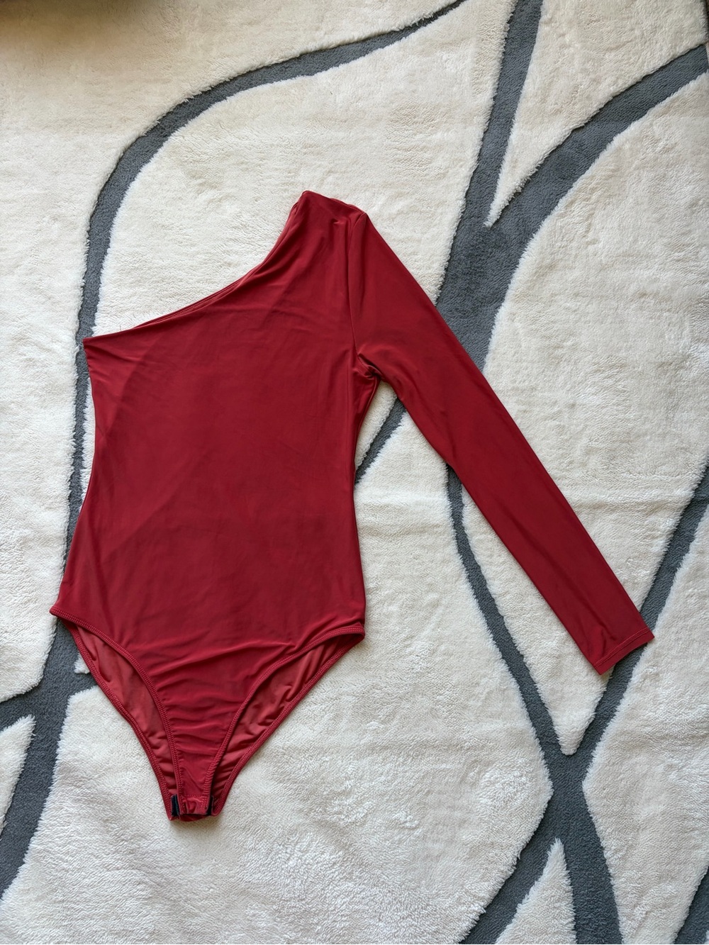 Women's One-Shoulder Long Sleeve Red Bodysuit